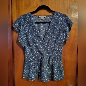 Floral Blue Wrap Blouse